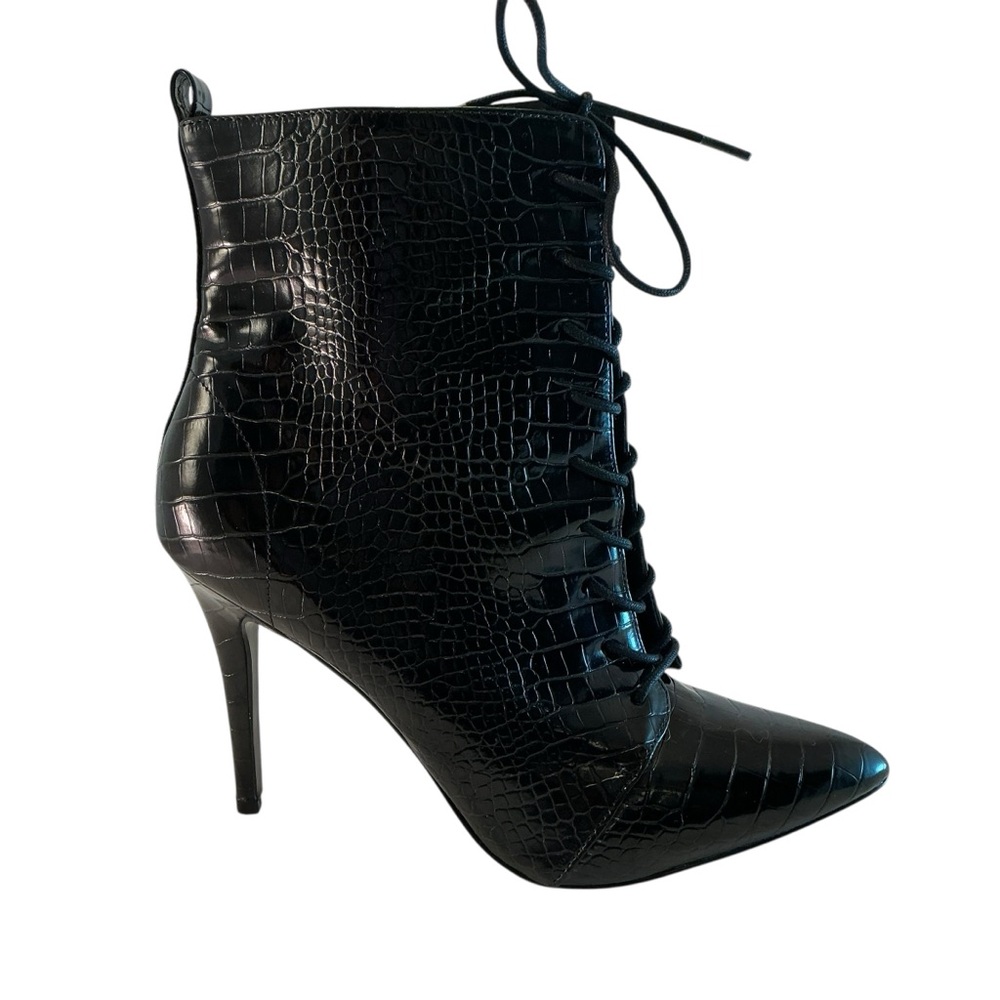 Charles by Charles David Passe Black Croc Print Stiletto Lace-Up Zip Boot 10